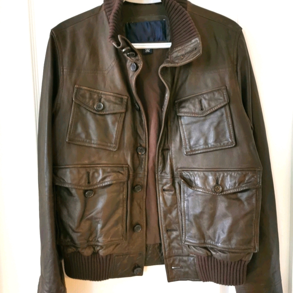 Men's Brown Leather Bomber Jacket